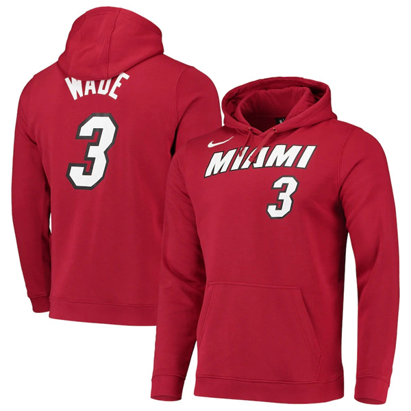 Men's Miami Heat #3 Dwyane Wade 2020 Red Name & Number Pullover NBA Hoodie